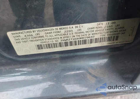 2009 Volkswagen Jetta Se из США, поврежденный, VIN 3VWRZ71K89M079642